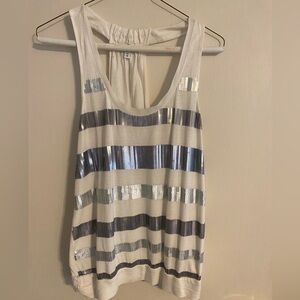 Silver and White Striped Women's Top
